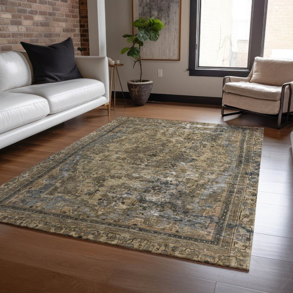 HomeRoots 5' Classic Medallion Indoor Outdoor Area Rug in Brown & Denim Blue - Washable, Durable, Versatile 9' X 12' 616050