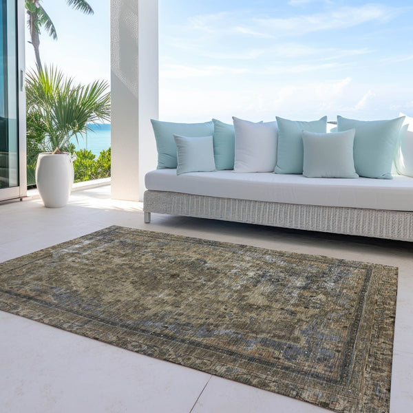 HomeRoots 5' Classic Medallion Indoor Outdoor Area Rug in Brown & Denim Blue - Washable, Durable, Versatile 10' X 14' 616051