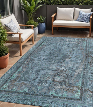 HomeRoots 5' Stylish Blue and Gray Medallion Area Rug - Durable, Washable Design for Indoor and Outdoor Spaces 5' X 8' 616053