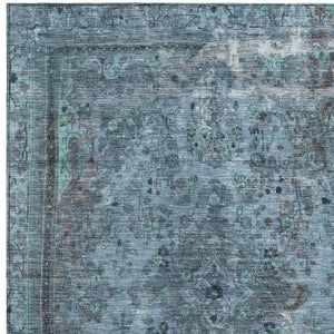 HomeRoots 5' Stylish Blue and Gray Medallion Area Rug - Durable, Washable Design for Indoor and Outdoor Spaces 5' X 8' 616053
