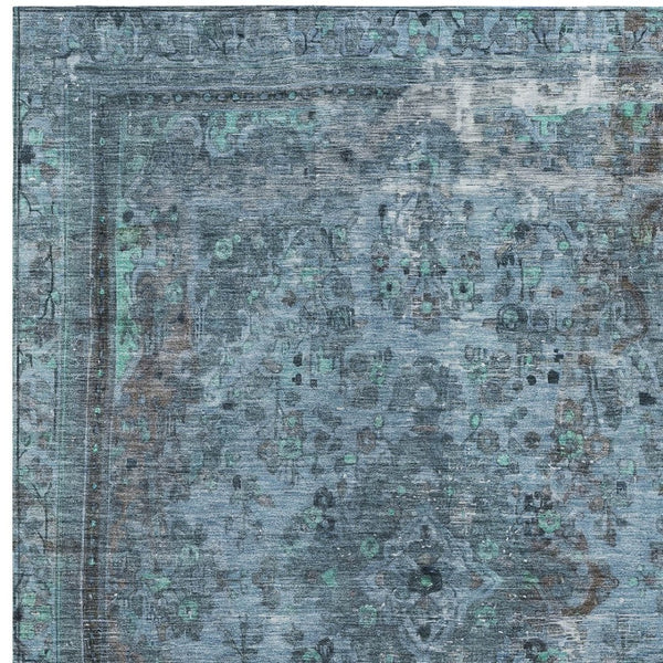 HomeRoots 5' Stylish Blue and Gray Medallion Area Rug - Durable, Washable Design for Indoor and Outdoor Spaces 5' X 8' 616053