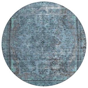 HomeRoots 5' Stylish Blue and Gray Medallion Area Rug - Durable, Washable Design for Indoor and Outdoor Spaces 8' Round 616054