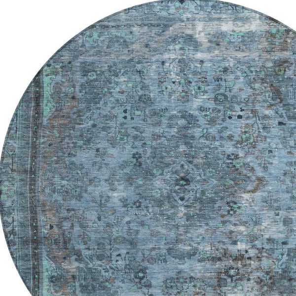 HomeRoots 5' Stylish Blue and Gray Medallion Area Rug - Durable, Washable Design for Indoor and Outdoor Spaces 8' Round 616054