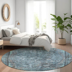HomeRoots 5' Stylish Blue and Gray Medallion Area Rug - Durable, Washable Design for Indoor and Outdoor Spaces 8' Round 616054