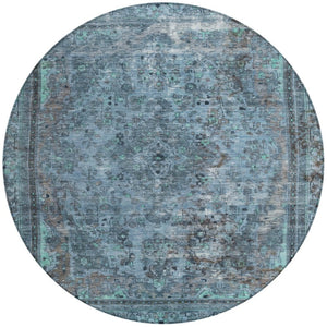 HomeRoots 5' Stylish Blue and Gray Medallion Area Rug - Durable, Washable Design for Indoor and Outdoor Spaces 8' Round 616054