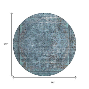 HomeRoots 5' Stylish Blue and Gray Medallion Area Rug - Durable, Washable Design for Indoor and Outdoor Spaces 8' Round 616054