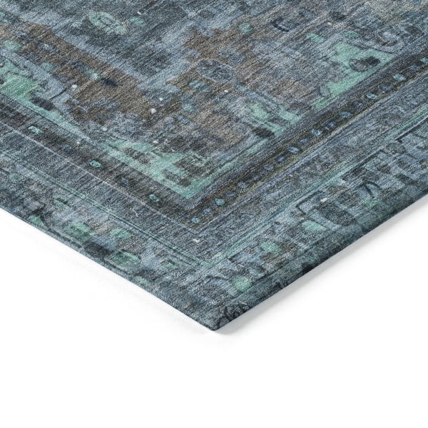HomeRoots 5' Stylish Blue and Gray Medallion Area Rug - Durable, Washable Design for Indoor and Outdoor Spaces 8' X 10' 616055
