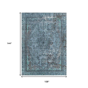 HomeRoots 5' Stylish Blue and Gray Medallion Area Rug - Durable, Washable Design for Indoor and Outdoor Spaces 9' X 12' 616056