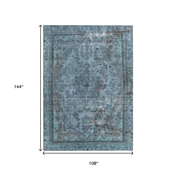 HomeRoots 5' Stylish Blue and Gray Medallion Area Rug - Durable, Washable Design for Indoor and Outdoor Spaces 9' X 12' 616056