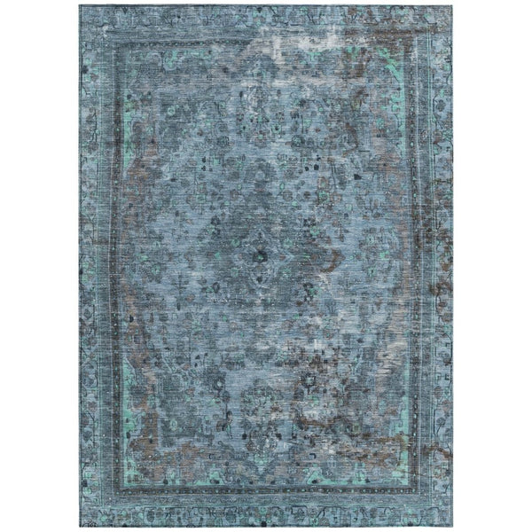 HomeRoots 5' Stylish Blue and Gray Medallion Area Rug - Durable, Washable Design for Indoor and Outdoor Spaces 9' X 12' 616056