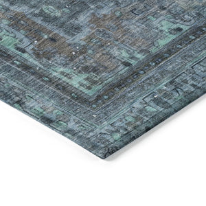 HomeRoots 5' Stylish Blue and Gray Medallion Area Rug - Durable, Washable Design for Indoor and Outdoor Spaces 9' X 12' 616056