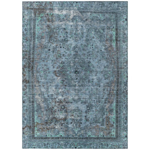 HomeRoots 5' Stylish Blue and Gray Medallion Area Rug - Durable, Washable Design for Indoor and Outdoor Spaces 9' X 12' 616056