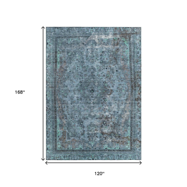 HomeRoots 5' Stylish Blue and Gray Medallion Area Rug - Durable, Washable Design for Indoor and Outdoor Spaces 10' X 14' 616057