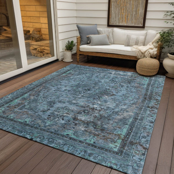 HomeRoots 5' Stylish Blue and Gray Medallion Area Rug - Durable, Washable Design for Indoor and Outdoor Spaces 10' X 14' 616057
