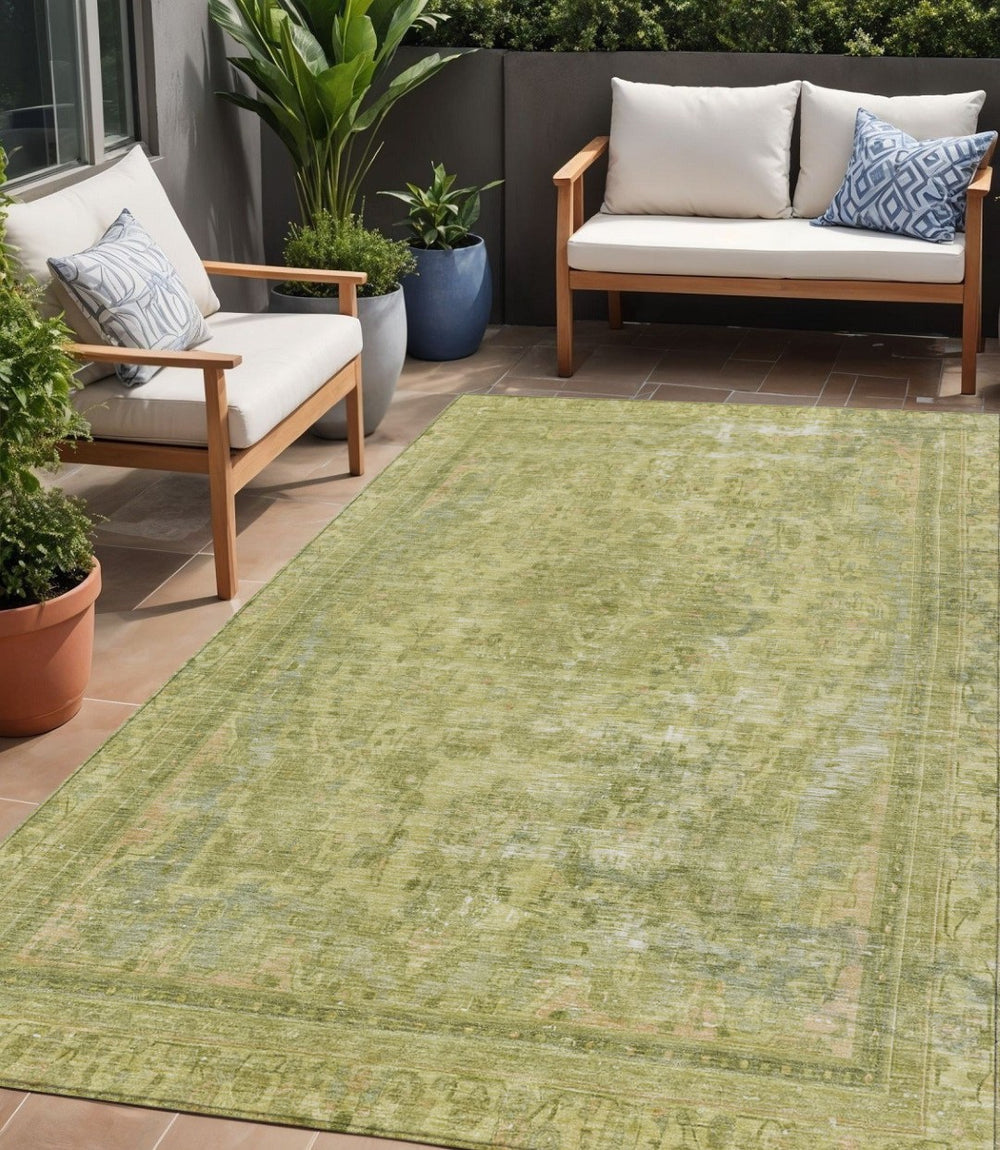 HomeRoots 5' Elegant Fern Green and Sage Medallion Area Rug - Durable, Washable Design for Indoor & Outdoor Use 5' X 8' 616065