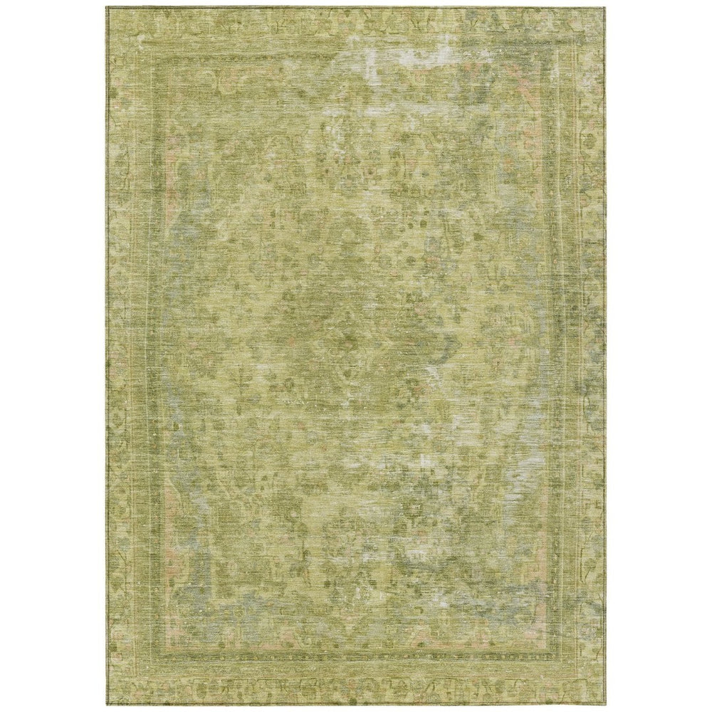 HomeRoots 5' Elegant Fern Green and Sage Medallion Area Rug - Durable, Washable Design for Indoor & Outdoor Use 5' X 8' 616065