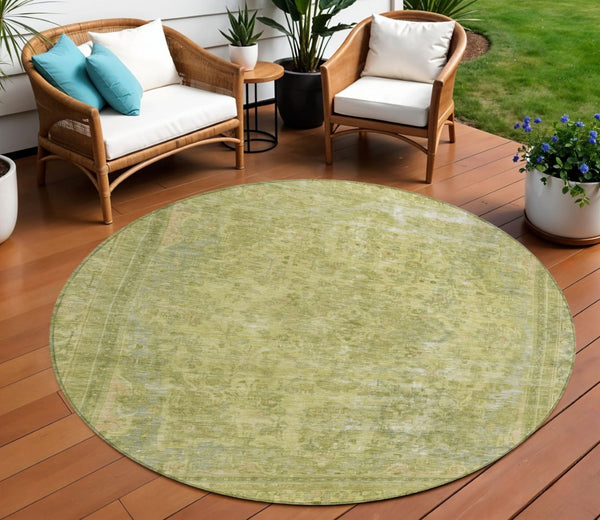 HomeRoots 5' Elegant Fern Green and Sage Medallion Area Rug - Durable, Washable Design for Indoor & Outdoor Use 8' Round 616066