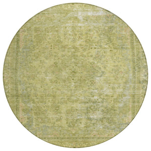 HomeRoots 5' Elegant Fern Green and Sage Medallion Area Rug - Durable, Washable Design for Indoor & Outdoor Use 8' Round 616066