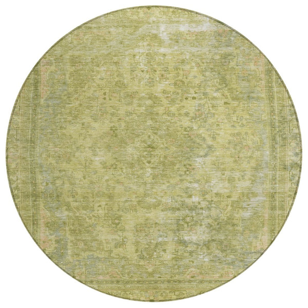 HomeRoots 5' Elegant Fern Green and Sage Medallion Area Rug - Durable, Washable Design for Indoor & Outdoor Use 8' Round 616066