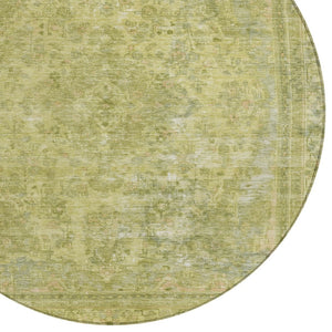 HomeRoots 5' Elegant Fern Green and Sage Medallion Area Rug - Durable, Washable Design for Indoor & Outdoor Use 8' Round 616066