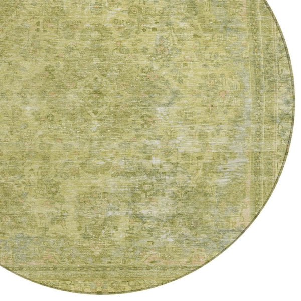 HomeRoots 5' Elegant Fern Green and Sage Medallion Area Rug - Durable, Washable Design for Indoor & Outdoor Use 8' Round 616066