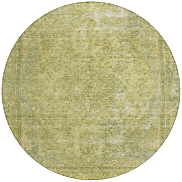 HomeRoots 5' Elegant Fern Green and Sage Medallion Area Rug - Durable, Washable Design for Indoor & Outdoor Use 8' Round 616066