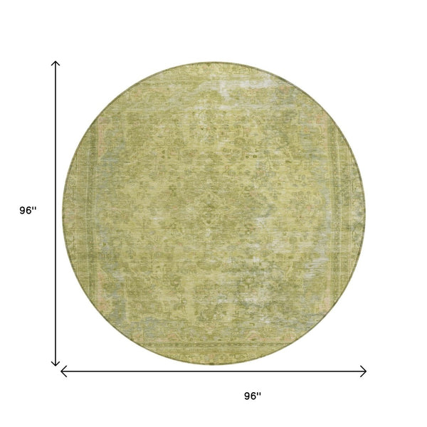 HomeRoots 5' Elegant Fern Green and Sage Medallion Area Rug - Durable, Washable Design for Indoor & Outdoor Use 8' Round 616066