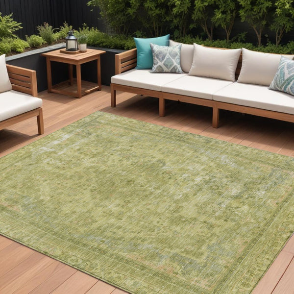 HomeRoots 5' Elegant Fern Green and Sage Medallion Area Rug - Durable, Washable Design for Indoor & Outdoor Use 8' X 10' 616067