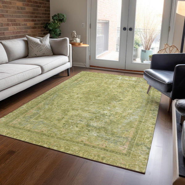 HomeRoots 5' Elegant Fern Green and Sage Medallion Area Rug - Durable, Washable Design for Indoor & Outdoor Use 9' X 12' 616068