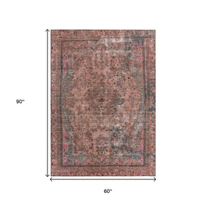 HomeRoots 5' Elegant Medallion Washable Area Rug in Soft Pink and Mauve - Durable, Stylish for Indoor & Outdoor Use 5' X 8' 616071