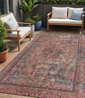 HomeRoots 5' Elegant Medallion Washable Area Rug in Soft Pink and Mauve - Durable, Stylish for Indoor & Outdoor Use 5' X 8' 616071