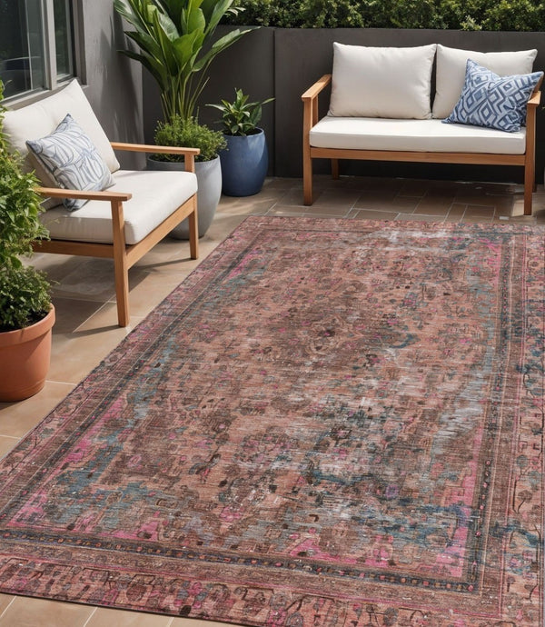 HomeRoots 5' Elegant Medallion Washable Area Rug in Soft Pink and Mauve - Durable, Stylish for Indoor & Outdoor Use 5' X 8' 616071