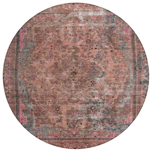HomeRoots 5' Elegant Medallion Washable Area Rug in Soft Pink and Mauve - Durable, Stylish for Indoor & Outdoor Use 8' Round 616072