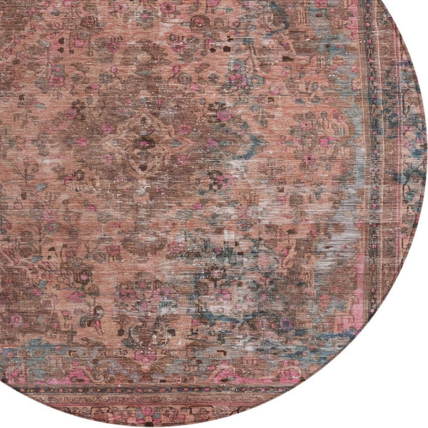 HomeRoots 5' Elegant Medallion Washable Area Rug in Soft Pink and Mauve - Durable, Stylish for Indoor & Outdoor Use 8' Round 616072