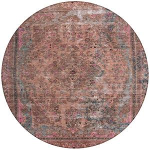 HomeRoots 5' Elegant Medallion Washable Area Rug in Soft Pink and Mauve - Durable, Stylish for Indoor & Outdoor Use 8' Round 616072