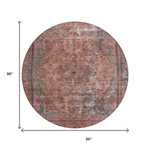 HomeRoots 5' Elegant Medallion Washable Area Rug in Soft Pink and Mauve - Durable, Stylish for Indoor & Outdoor Use 8' Round 616072