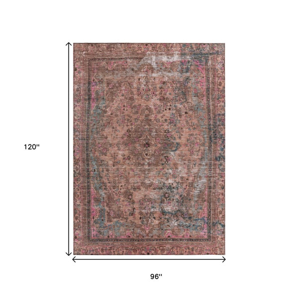 HomeRoots 5' Elegant Medallion Washable Area Rug in Soft Pink and Mauve - Durable, Stylish for Indoor & Outdoor Use 8' X 10' 616073