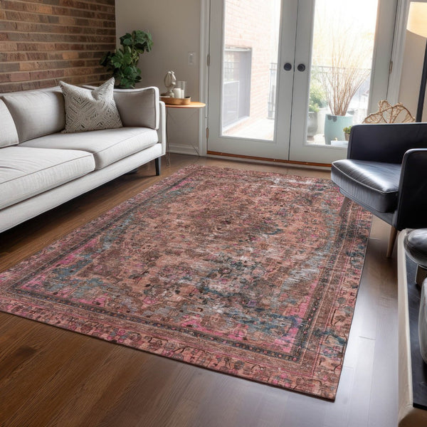 HomeRoots 5' Elegant Medallion Washable Area Rug in Soft Pink and Mauve - Durable, Stylish for Indoor & Outdoor Use 9' X 12' 616074