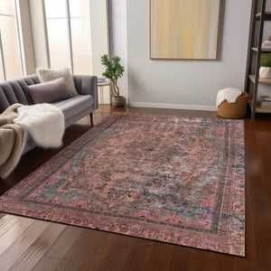 HomeRoots 5' Elegant Medallion Washable Area Rug in Soft Pink and Mauve - Durable, Stylish for Indoor & Outdoor Use 9' X 12' 616074
