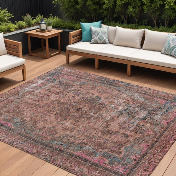 HomeRoots 5' Elegant Medallion Washable Area Rug in Soft Pink and Mauve - Durable, Stylish for Indoor & Outdoor Use 10' X 14' 616075