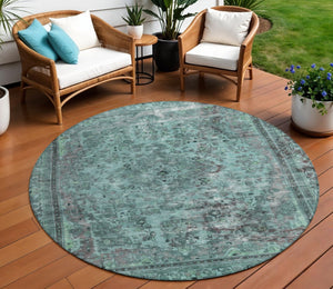 HomeRoots 5' Vibrant Teal Blue Medallion Area Rug for Indoor & Outdoor Spaces – Durable, Washable & Stylish 8' Round 616078