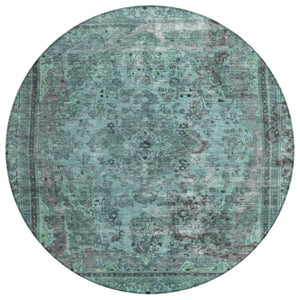HomeRoots 5' Vibrant Teal Blue Medallion Area Rug for Indoor & Outdoor Spaces – Durable, Washable & Stylish 8' Round 616078