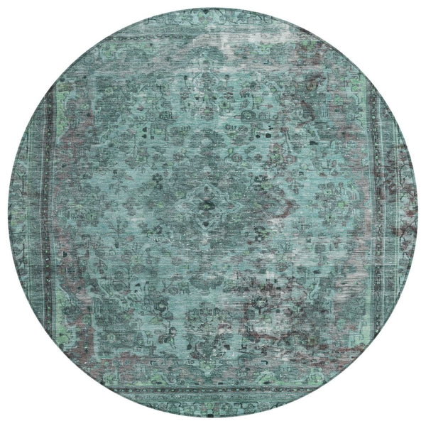 HomeRoots 5' Vibrant Teal Blue Medallion Area Rug for Indoor & Outdoor Spaces – Durable, Washable & Stylish 8' Round 616078