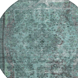 HomeRoots 5' Vibrant Teal Blue Medallion Area Rug for Indoor & Outdoor Spaces – Durable, Washable & Stylish 8' Round 616078