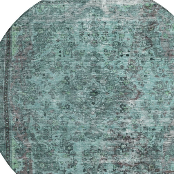 HomeRoots 5' Vibrant Teal Blue Medallion Area Rug for Indoor & Outdoor Spaces – Durable, Washable & Stylish 8' Round 616078