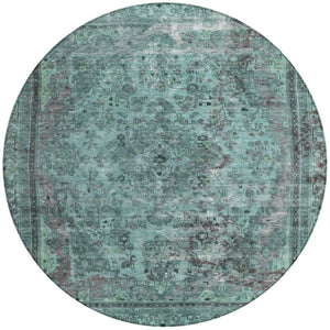HomeRoots 5' Vibrant Teal Blue Medallion Area Rug for Indoor & Outdoor Spaces – Durable, Washable & Stylish 8' Round 616078