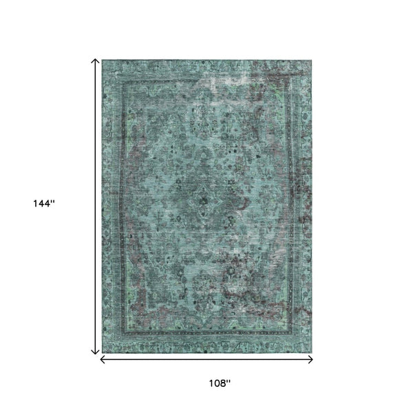 HomeRoots 9' x 12' Stunning Teal Blue & Turquoise Medallion Area Rug - Washable, Durable for Indoor/Outdoor Use 616080