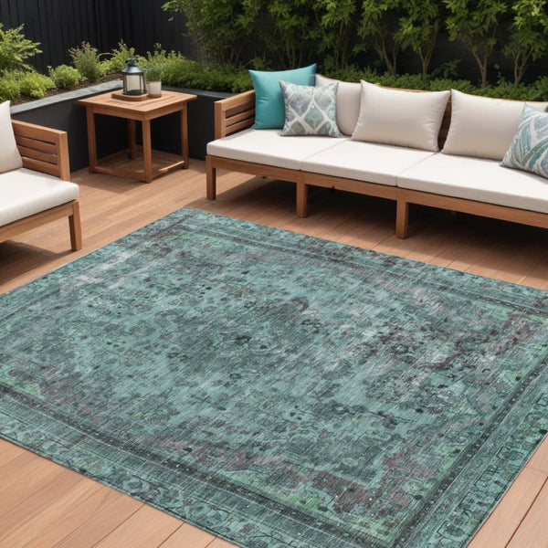 HomeRoots 9' x 12' Stunning Teal Blue & Turquoise Medallion Area Rug - Washable, Durable for Indoor/Outdoor Use 616080