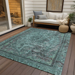 HomeRoots 9' x 12' Stunning Teal Blue & Turquoise Medallion Area Rug - Washable, Durable for Indoor/Outdoor Use 616080