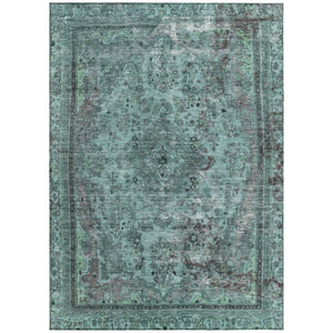 HomeRoots 9' x 12' Stunning Teal Blue & Turquoise Medallion Area Rug - Washable, Durable for Indoor/Outdoor Use 616080